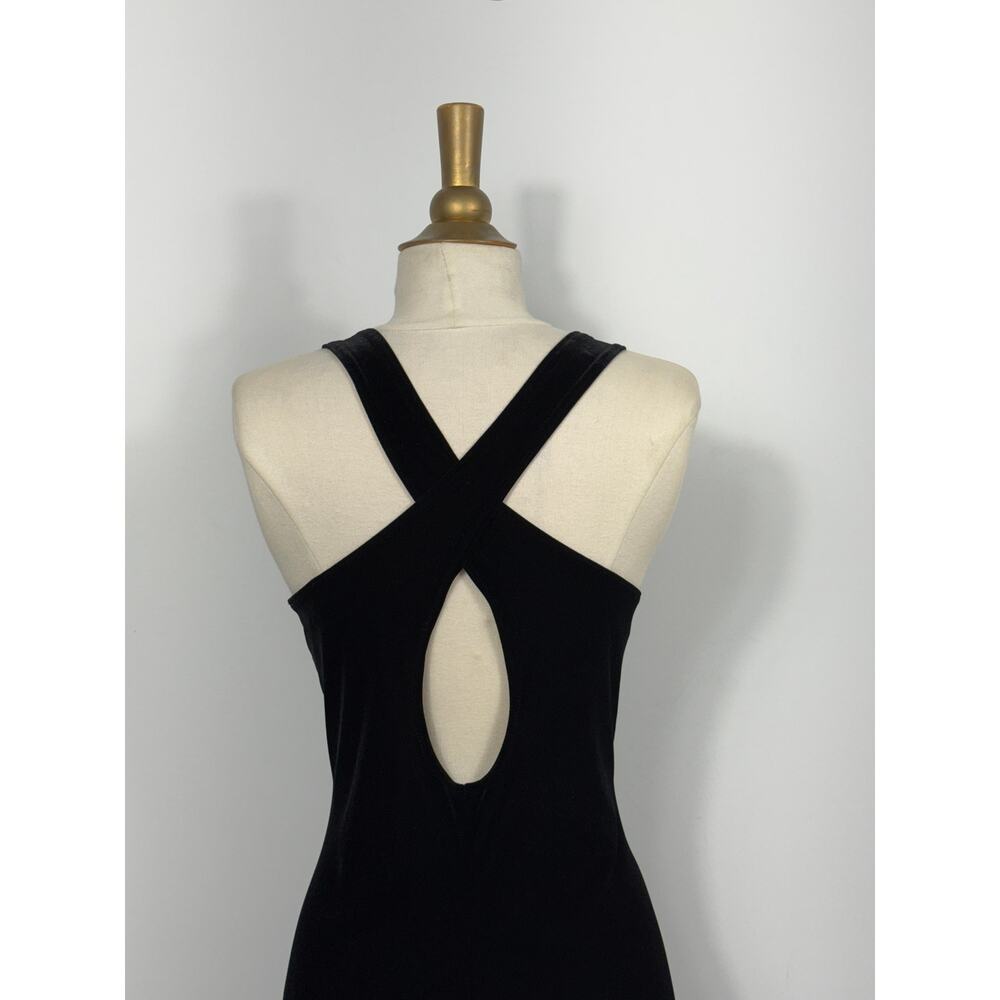 Vintage 90s Ronni Nicole Maxi Dress Black Velvet Goth Gown Y2K Sz M/L/8? strech - Picture 6 of 10